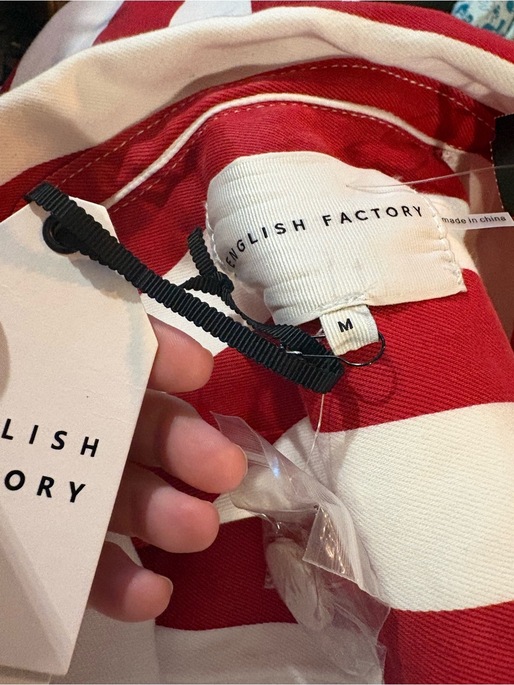English Factory Crop Red & White Striped Denim Jacket M - Picture 6 of 6